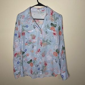 Express baby blue floral button down shirt